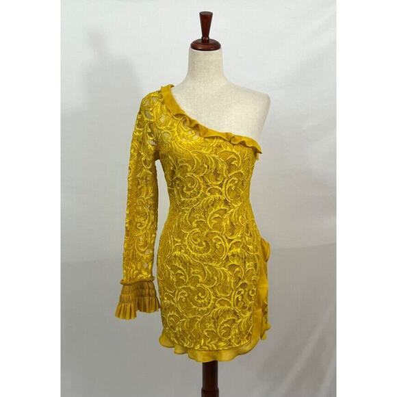 ALEXIS Sz M Medium Gold Yellow Lace One Shoulder Dress Tansy - Picture 2 of 9